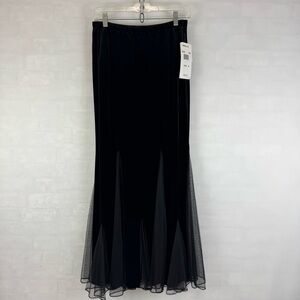 Xscape Black Velvet Mesh Hem Maxi Skirt Petite Medium NWT Formal Evening